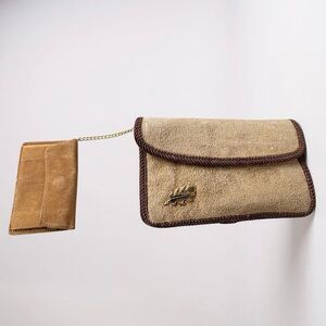 Vintage Roger Gimbel Suede Clutch Purse with Card holder Made in Hong Kong